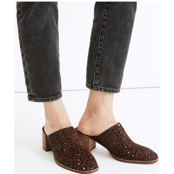 New Madewell The Carey Mule in Painted Leopard Calf Hair Women’s Slip On Shoes - Picture 2 of 14